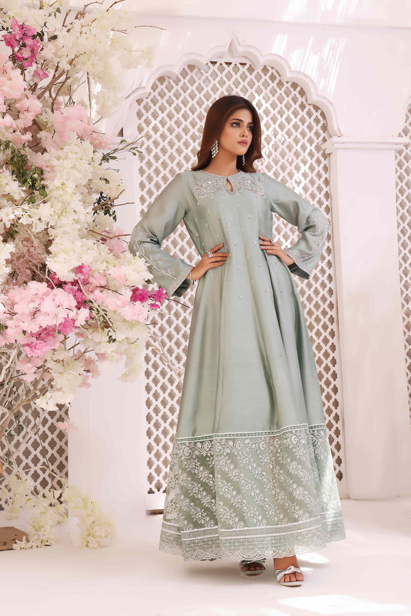 Wahajmkhan | Sitara Formals | MINT SILK ANARKALI OUTFIT - Official Wahaj M.Khan stockist in UK - Sakeena London