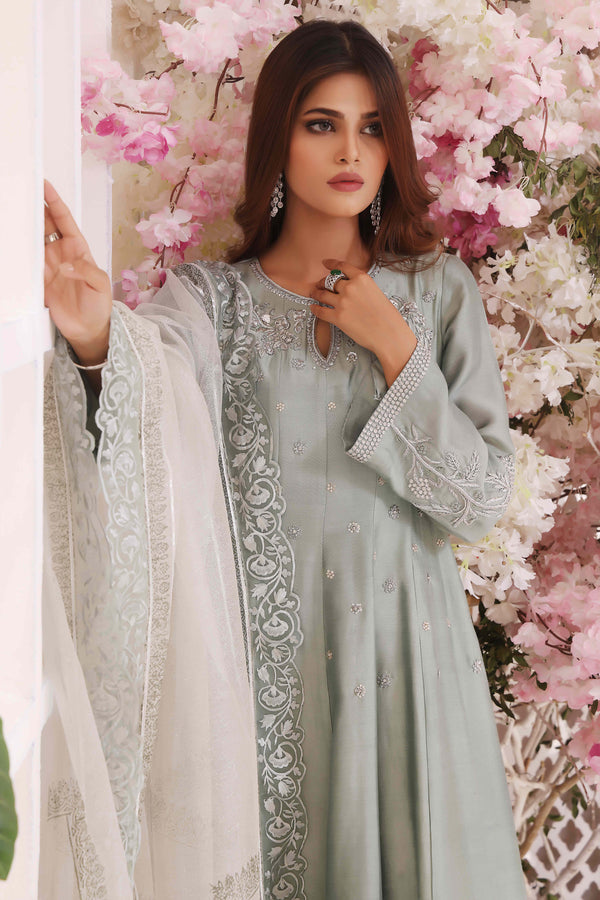 Wahajmkhan | Sitara Formals | MINT SILK ANARKALI OUTFIT - Official Wahaj M.Khan stockist in UK - Sakeena London