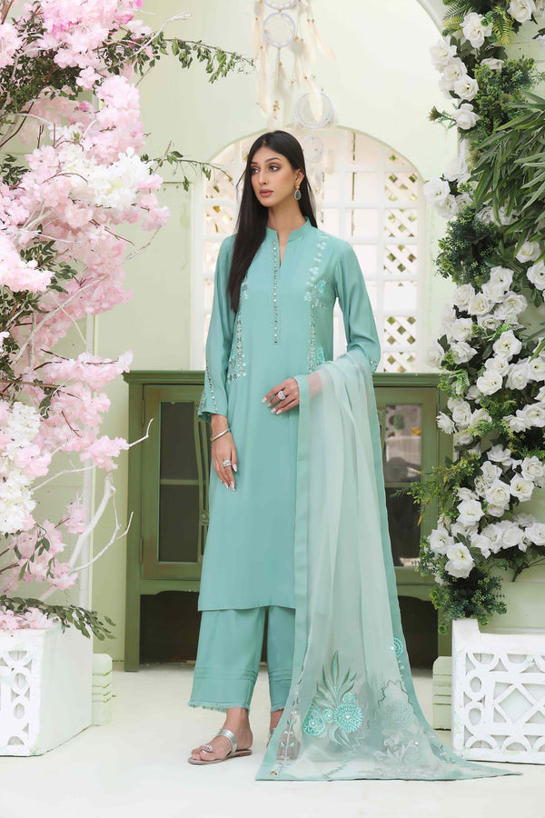 Wahajmkhan | Sitara Formals | SEA GREEN RAWSILK OUTFIT - Official Wahaj M.Khan stockist in UK - Sakeena London