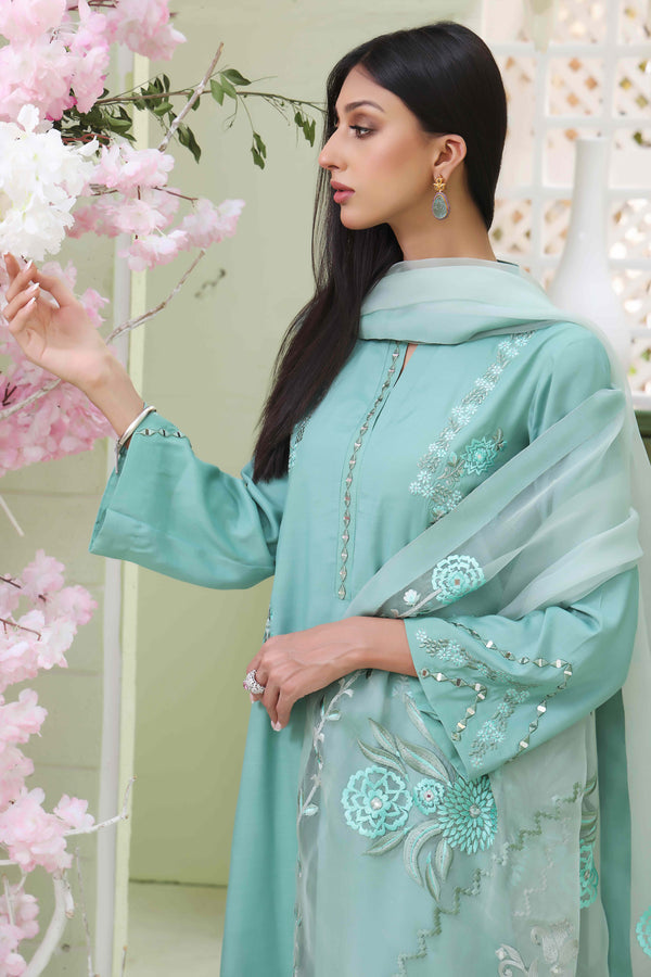Wahajmkhan | Sitara Formals | SEA GREEN RAWSILK OUTFIT - Official Wahaj M.Khan stockist in UK - Sakeena London