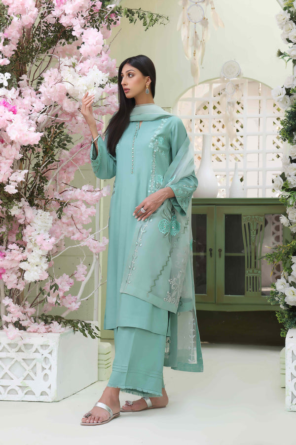 Wahajmkhan | Sitara Formals | SEA GREEN RAWSILK OUTFIT - Official Wahaj M.Khan stockist in UK - Sakeena London