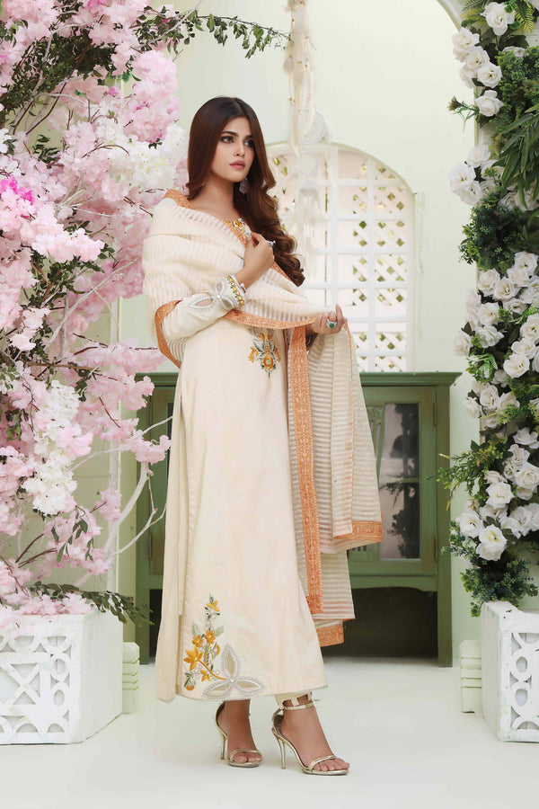 Wahajmkhan | Sitara Formals | IVORY COTTON OUTFIT - Official Wahaj M.Khan stockist in UK - Sakeena London