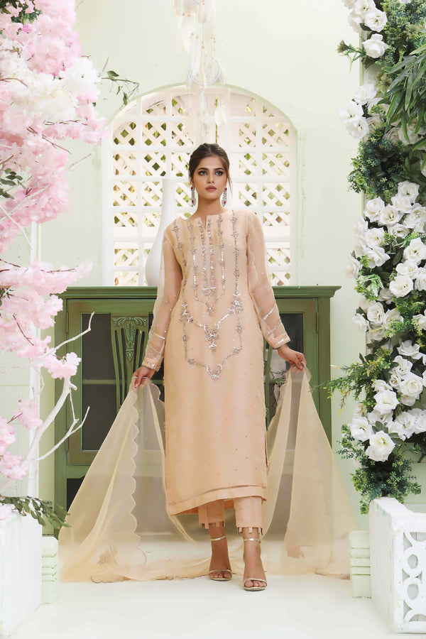 Wahajmkhan | Sitara Formals | NUDE PEACH ORGANZA OUTFIT - Official Wahaj M.Khan stockist in UK - Sakeena London