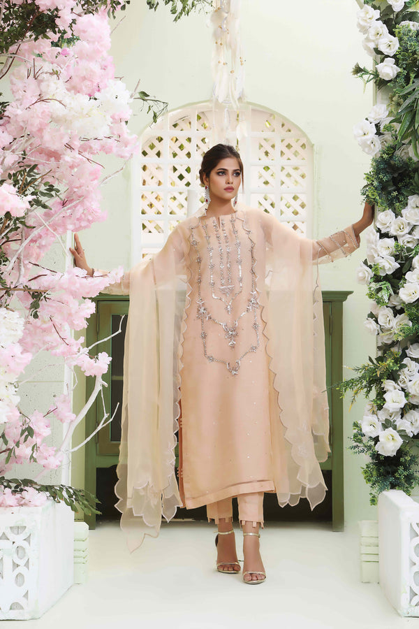 Wahajmkhan | Sitara Formals | NUDE PEACH ORGANZA OUTFIT - Official Wahaj M.Khan stockist in UK - Sakeena London