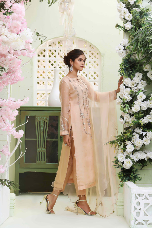 Wahajmkhan | Sitara Formals | NUDE PEACH ORGANZA OUTFIT - Official Wahaj M.Khan stockist in UK - Sakeena London