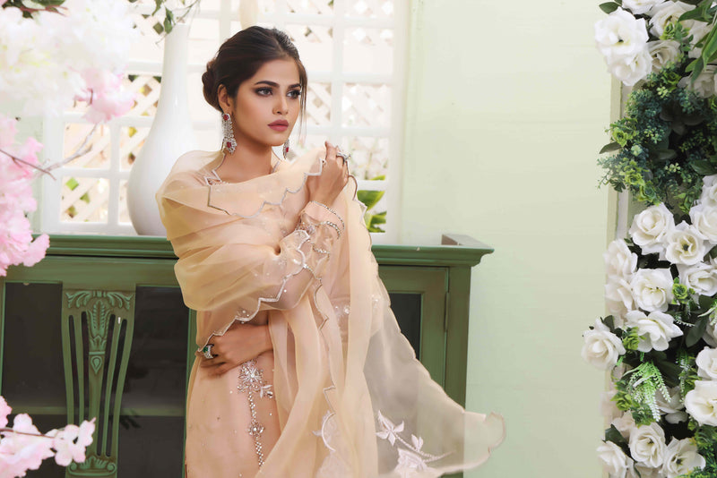 Wahajmkhan | Sitara Formals | NUDE PEACH ORGANZA OUTFIT - Official Wahaj M.Khan stockist in UK - Sakeena London