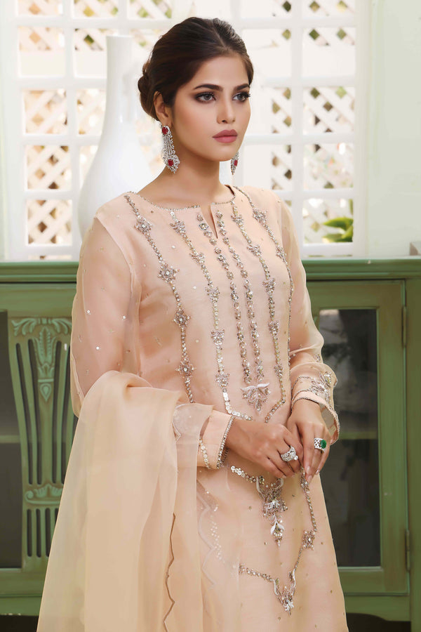 Wahajmkhan | Sitara Formals | NUDE PEACH ORGANZA OUTFIT - Official Wahaj M.Khan stockist in UK - Sakeena London
