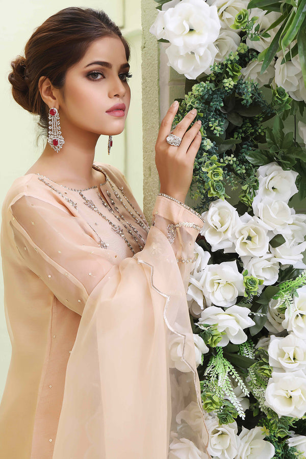 Wahajmkhan | Sitara Formals | NUDE PEACH ORGANZA OUTFIT - Official Wahaj M.Khan stockist in UK - Sakeena London