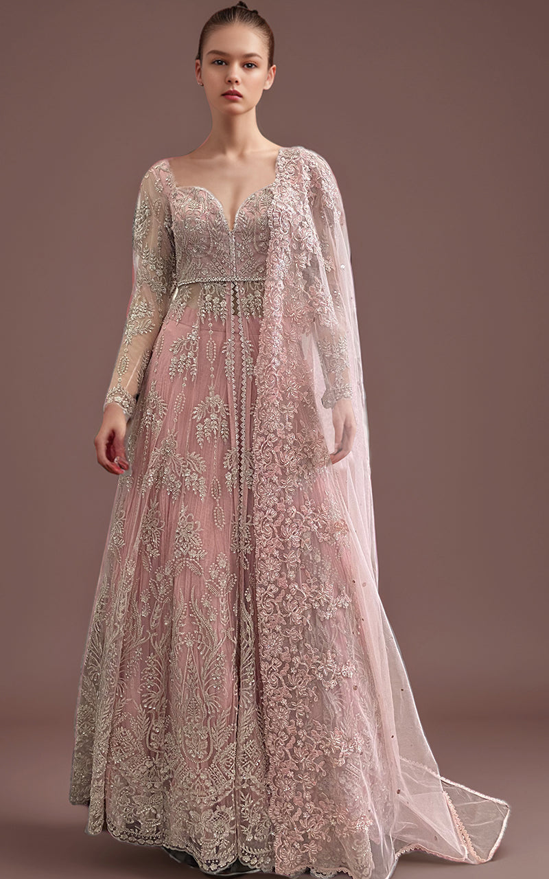 Threads and Motifs | Formal Dresses 25 | Net Embroidered Dress With Skirt And Embroidered Dupatta - Official Threads and Motifs stockist in UK - Sakeena London