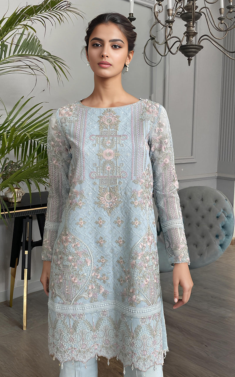 Threads and Motifs | Formal Dresses 25 | Net Embroidered Shirt - Official Threads and Motifs stockist in UK - Sakeena London