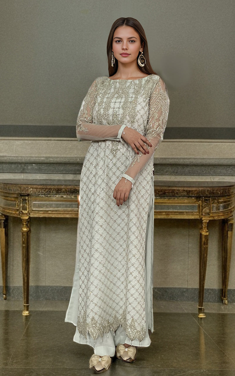 Threads and Motifs | Formal Dresses 25 | Net Embroidered Shirt With Trouser - Official Threads and Motifs stockist in UK - Sakeena London