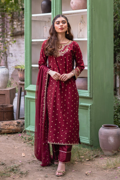 Kross Kulture | Luxury Baharaneh | Baharaneh (Maroon) KLX-00922 - Official Kross Kulture stockist in UK - Sakeena London