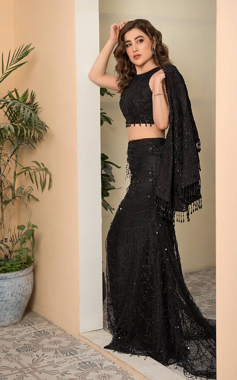 Threads and Motifs | Formal Dresses 25 | Embroidered Blouse With Embroidered Skirt And Embroidered Cape - Official Threads and Motifs stockist in UK - Sakeena London