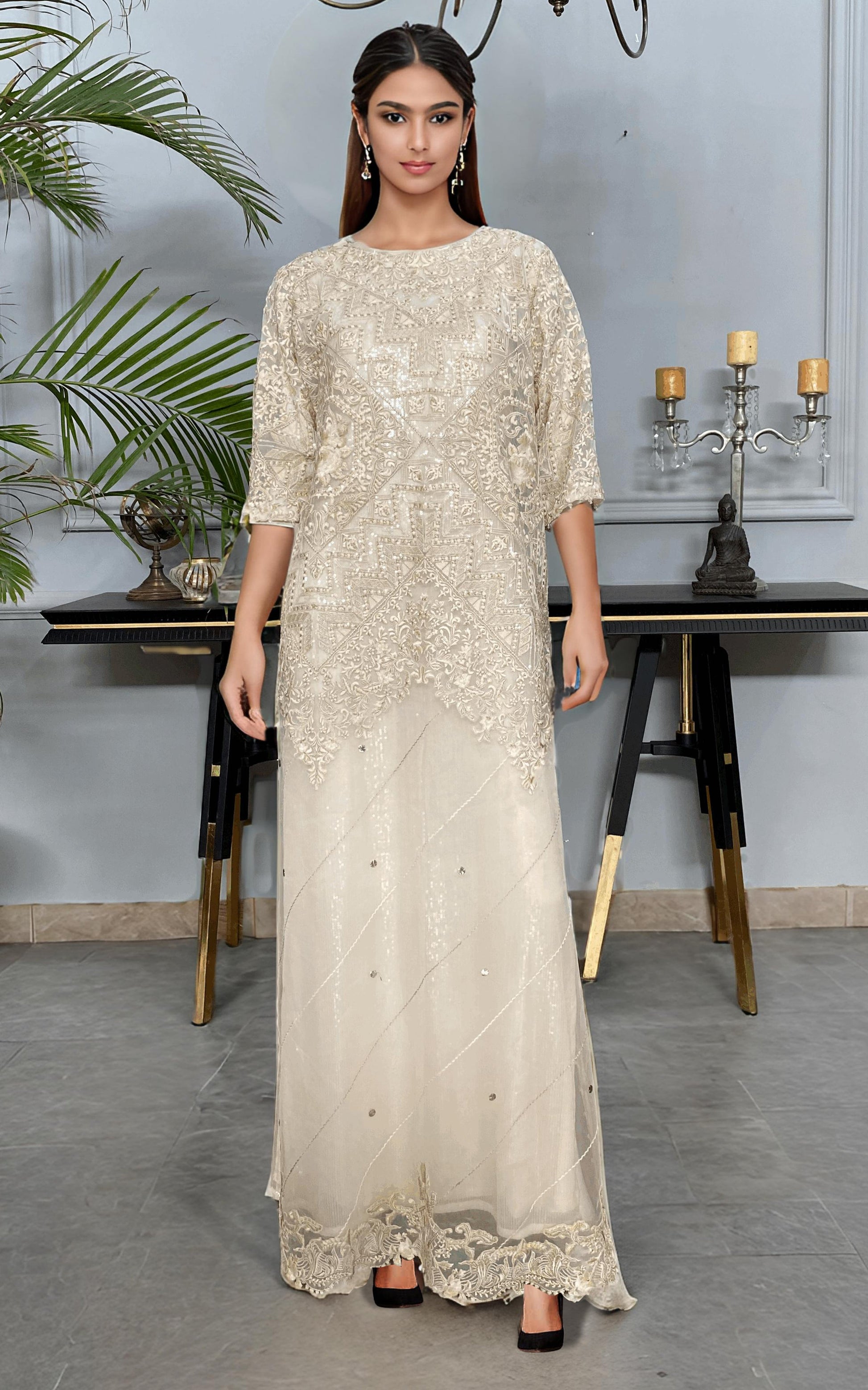 Threads and Motifs | Formal Dresses 25 | NET EMBROIDERED KAFTAN - Official Threads and Motifs stockist in UK - Sakeena London