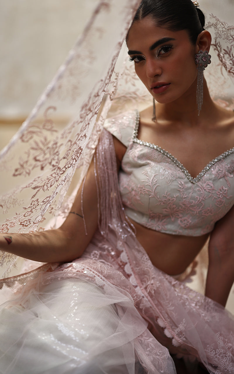 Threads and Motifs | Formal Dresses 25 | Net Embroidered Blouse And Saree - Official Threads and Motifs stockist in UK - Sakeena London