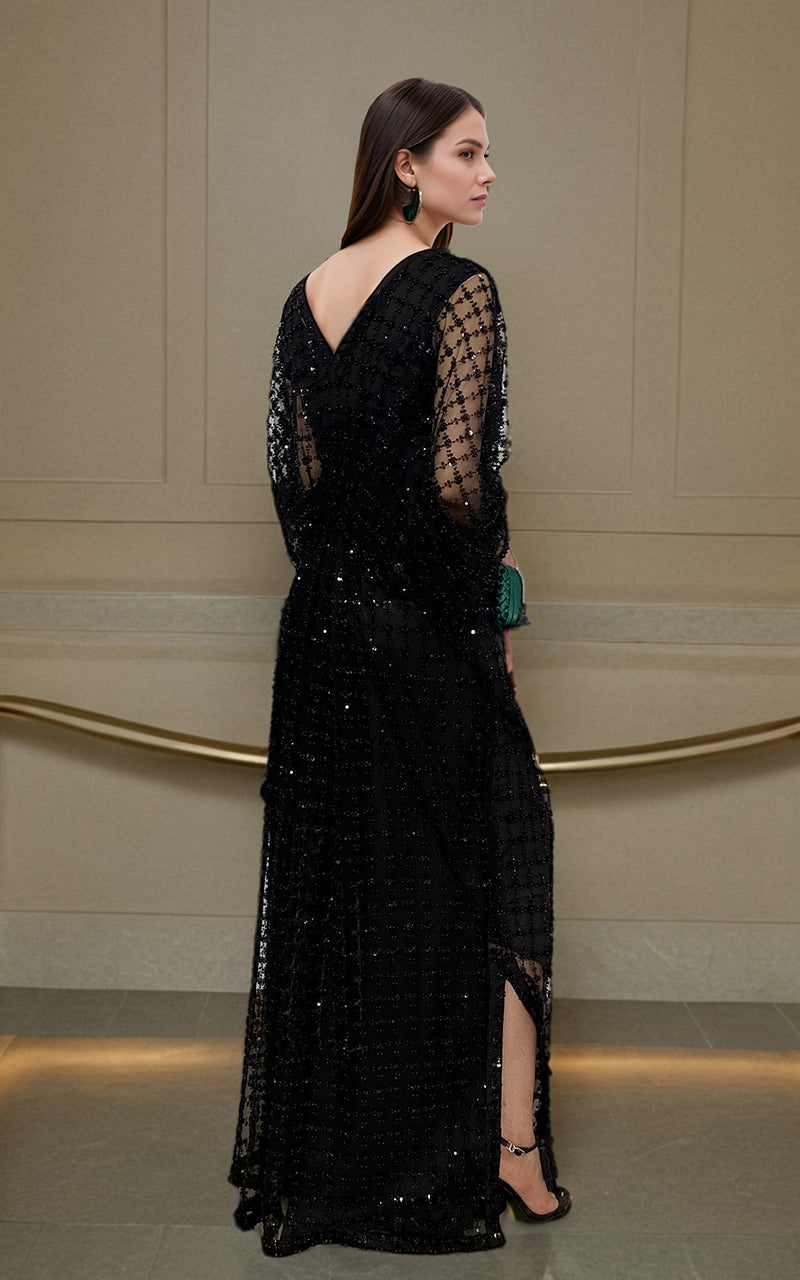Threads and Motifs | Formal Dresses 25 | Net Embroidered Kaftan - Official Threads and Motifs stockist in UK - Sakeena London