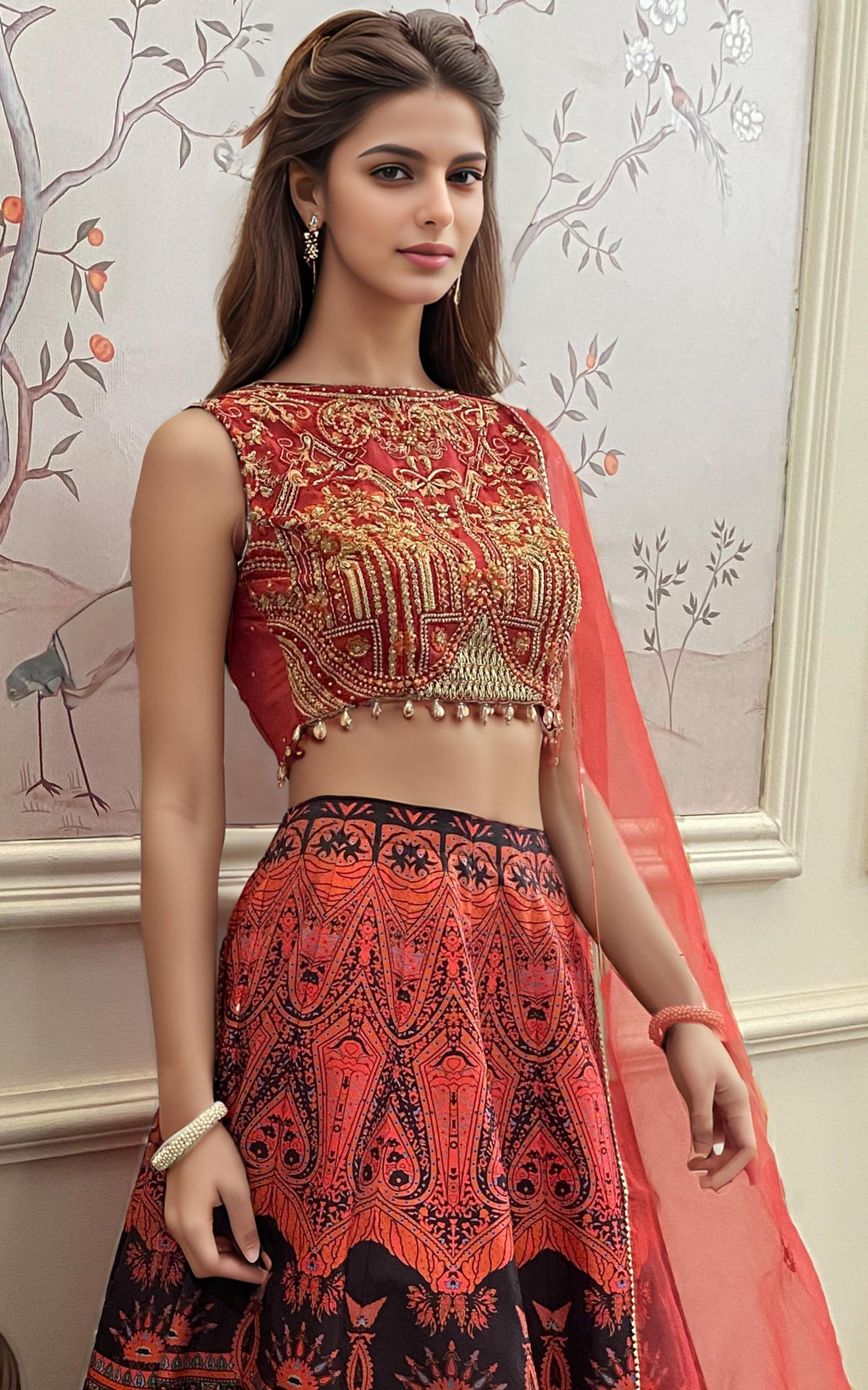 Threads and Motifs | Formal Dresses 25 | Embroidered Blouse With Printed Lehenga And Dupatta - Official Threads and Motifs stockist in UK - Sakeena London
