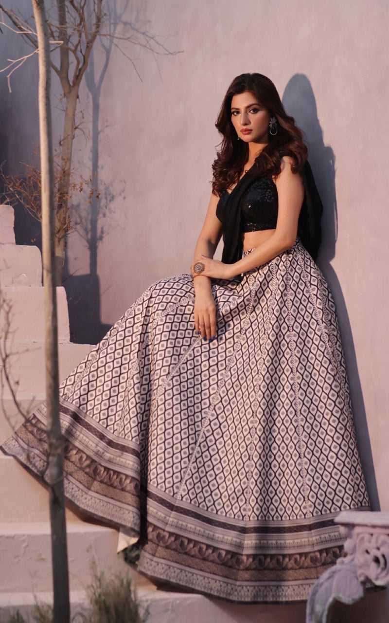 Threads and Motifs | Formal Dresses 25 | Sequins Blouse With Printed Lehenga And Dupatta - Official Threads and Motifs stockist in UK - Sakeena London