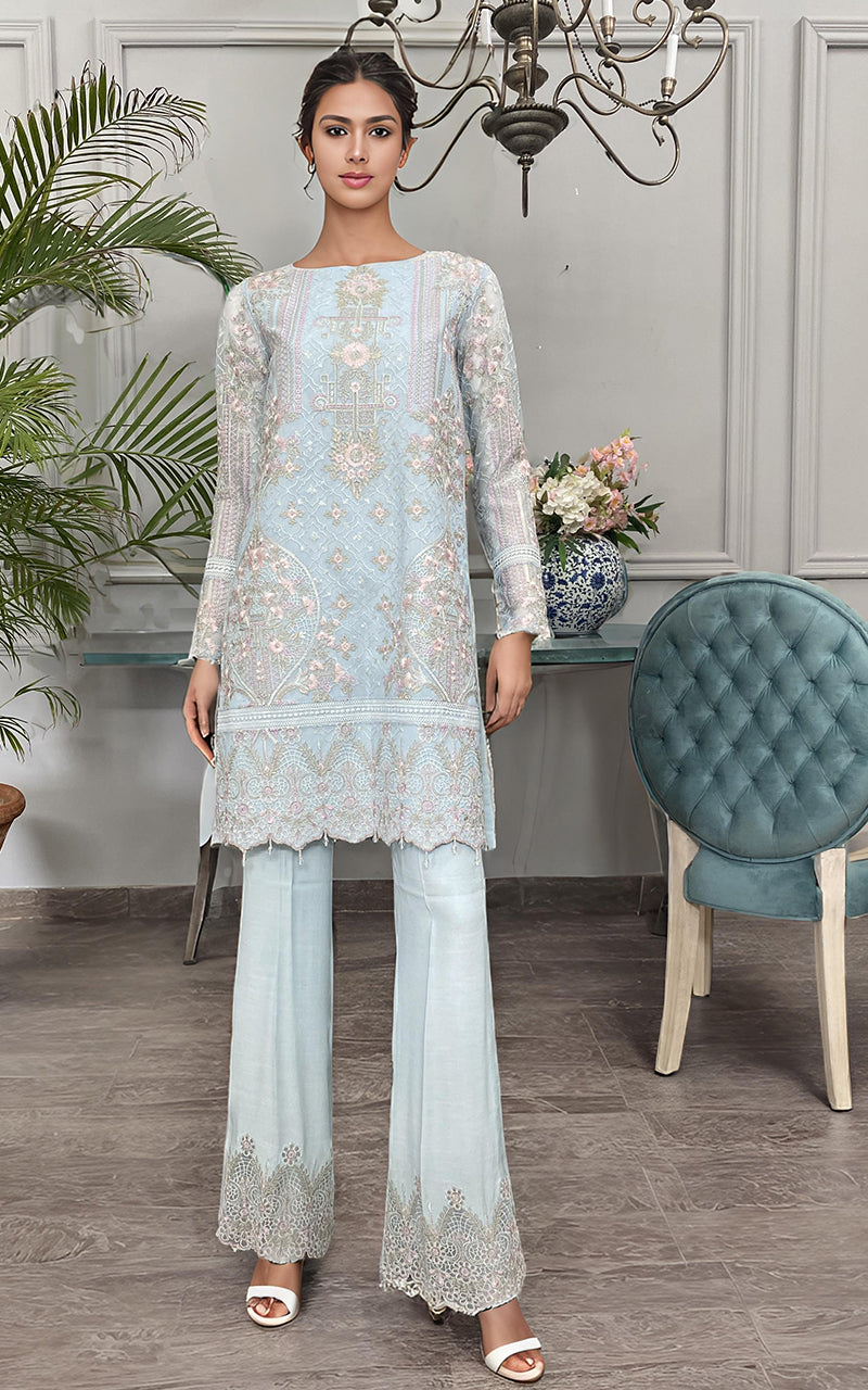Threads and Motifs | Formal Dresses 25 | Net Embroidered Shirt - Official Threads and Motifs stockist in UK - Sakeena London