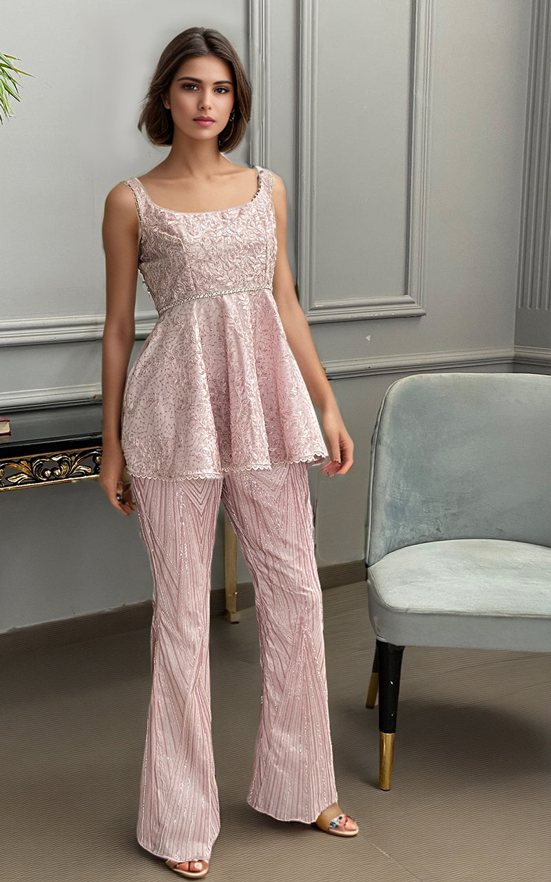 Threads and Motifs | Formal Dresses 25 | Net Embroidered Peplum With Embroidered Trouser - Official Threads and Motifs stockist in UK - Sakeena London
