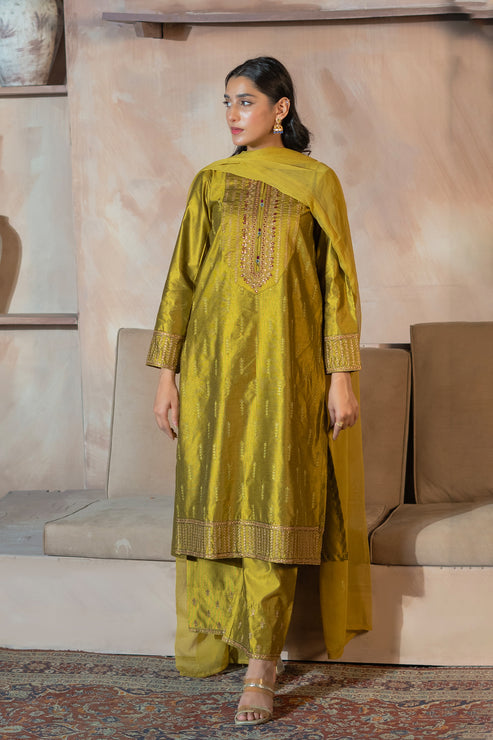 Kross Kulture | Luxury Baharaneh | Tazehro (Olive) KLX-00930 - Official Kross Kulture stockist in UK - Sakeena London