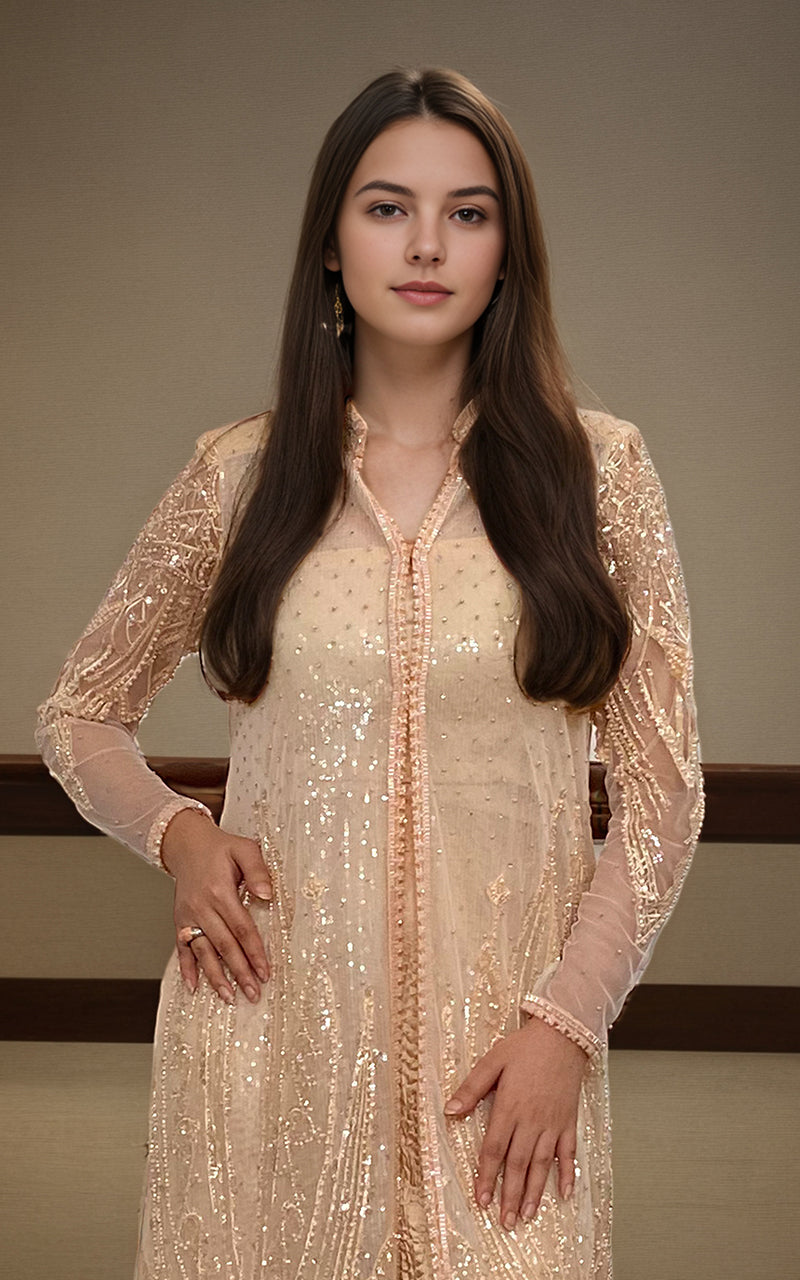 Threads and Motifs | Formal Dresses 25 | Net Embroidered Jacket - Official Threads and Motifs stockist in UK - Sakeena London
