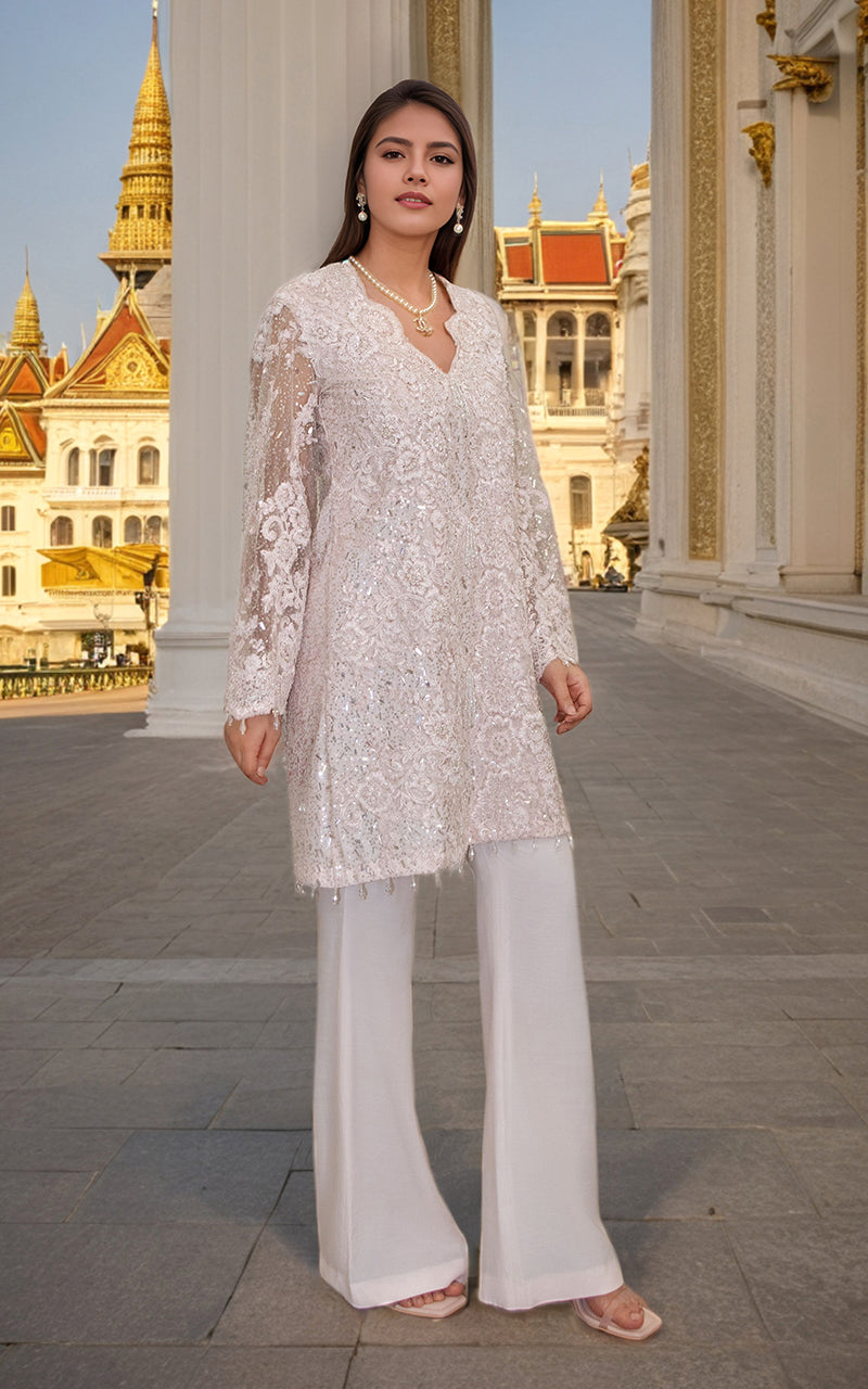 Threads and Motifs | Formal Dresses 25 | Net Cut Dana Shirt With Trouser - Official Threads and Motifs stockist in UK - Sakeena London