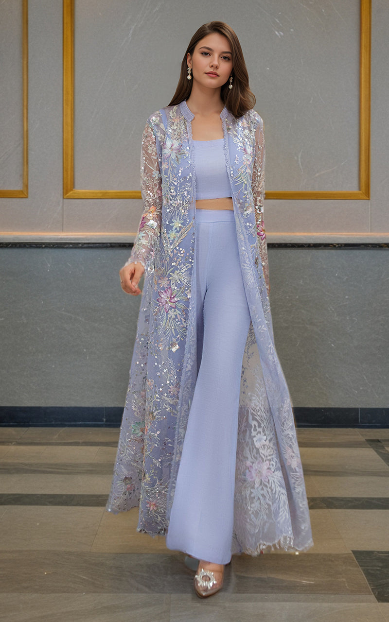 Threads and Motifs | Formal Dresses 25 | Net Embroidered Jacket - Official Threads and Motifs stockist in UK - Sakeena London