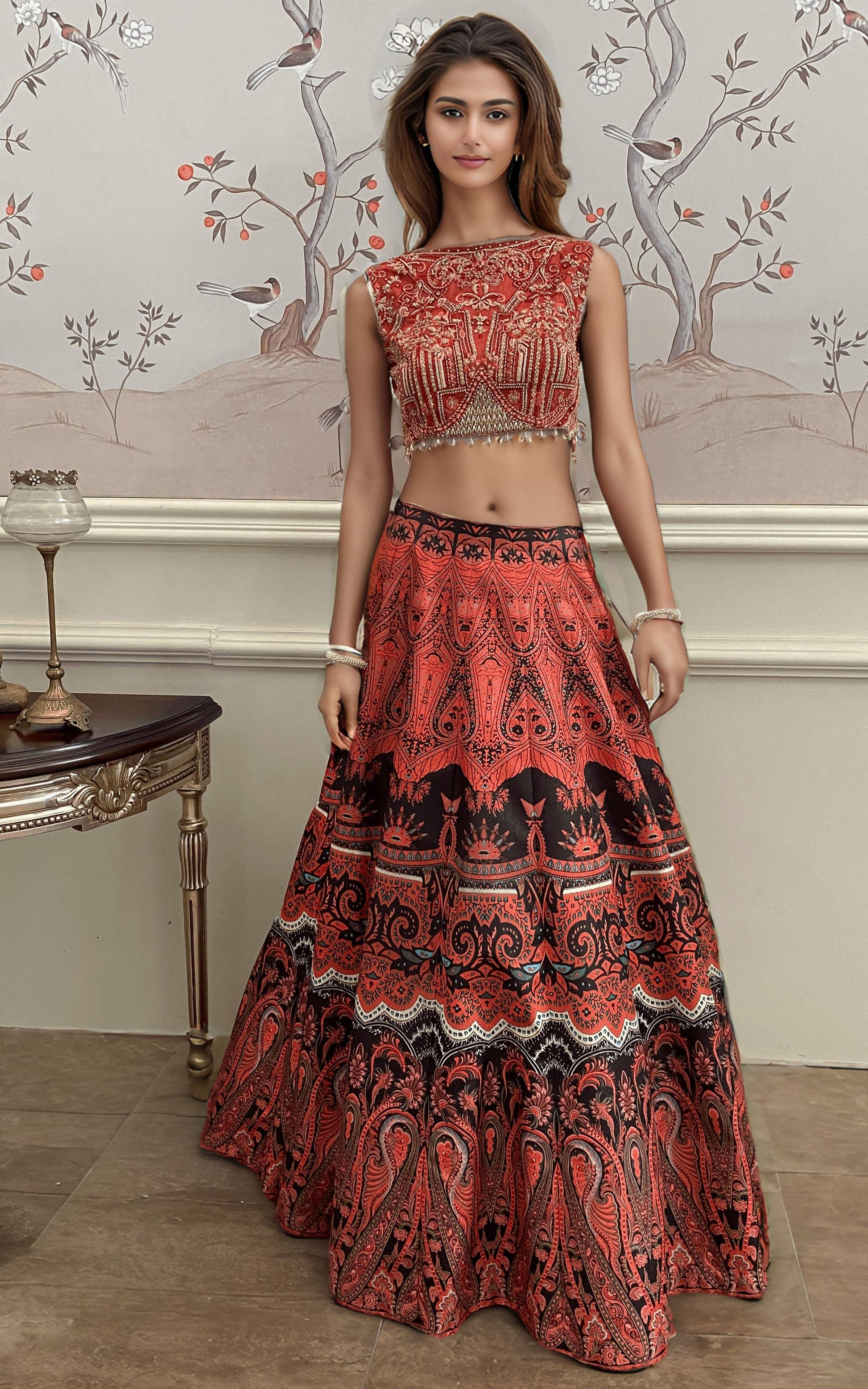 Threads and Motifs | Formal Dresses 25 | Embroidered Blouse With Printed Lehenga And Dupatta - Official Threads and Motifs stockist in UK - Sakeena London
