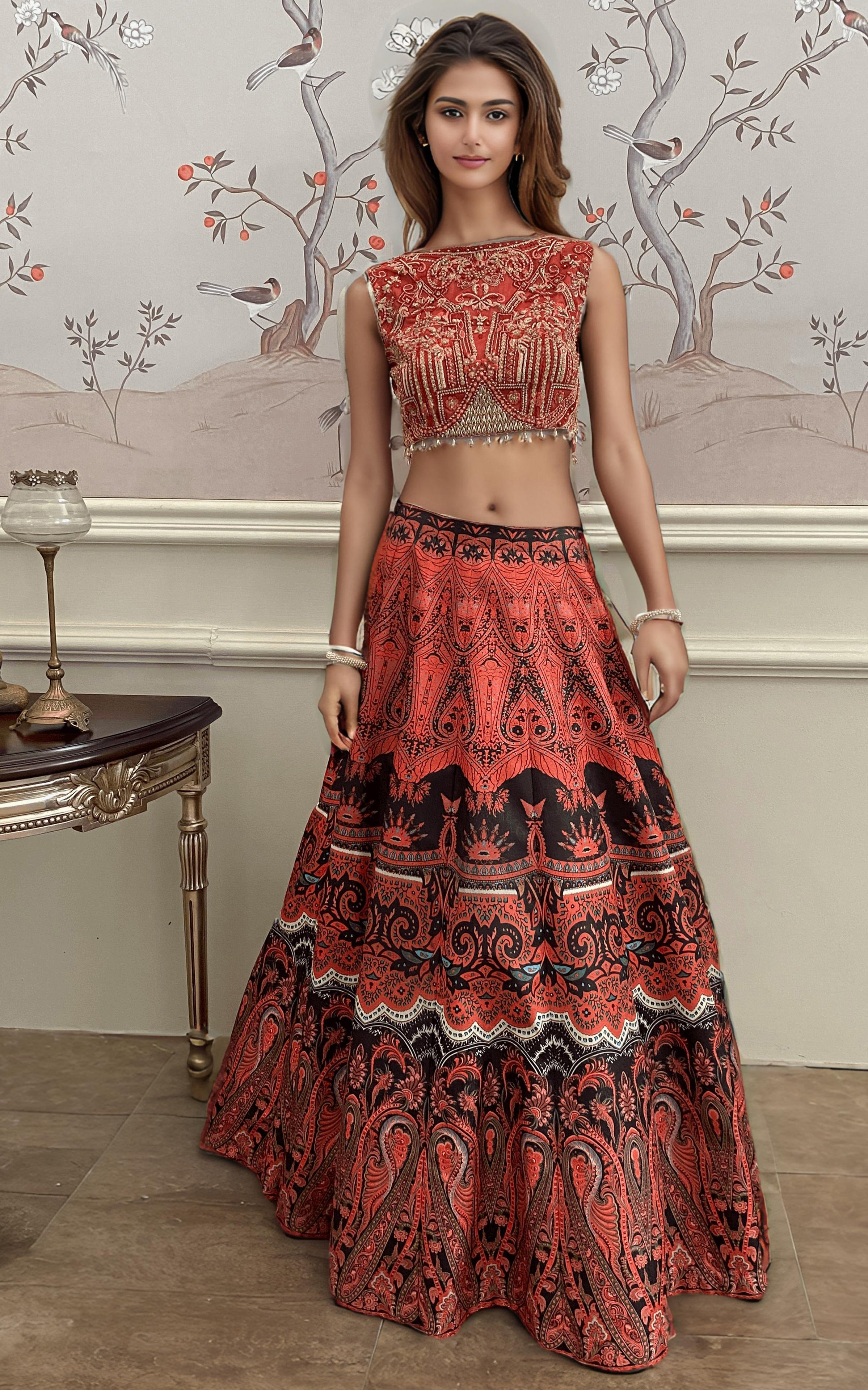 Threads and Motifs | Formal Dresses 25 | Embroidered Blouse With Printed Lehenga And Dupatta - Official Threads and Motifs stockist in UK - Sakeena London
