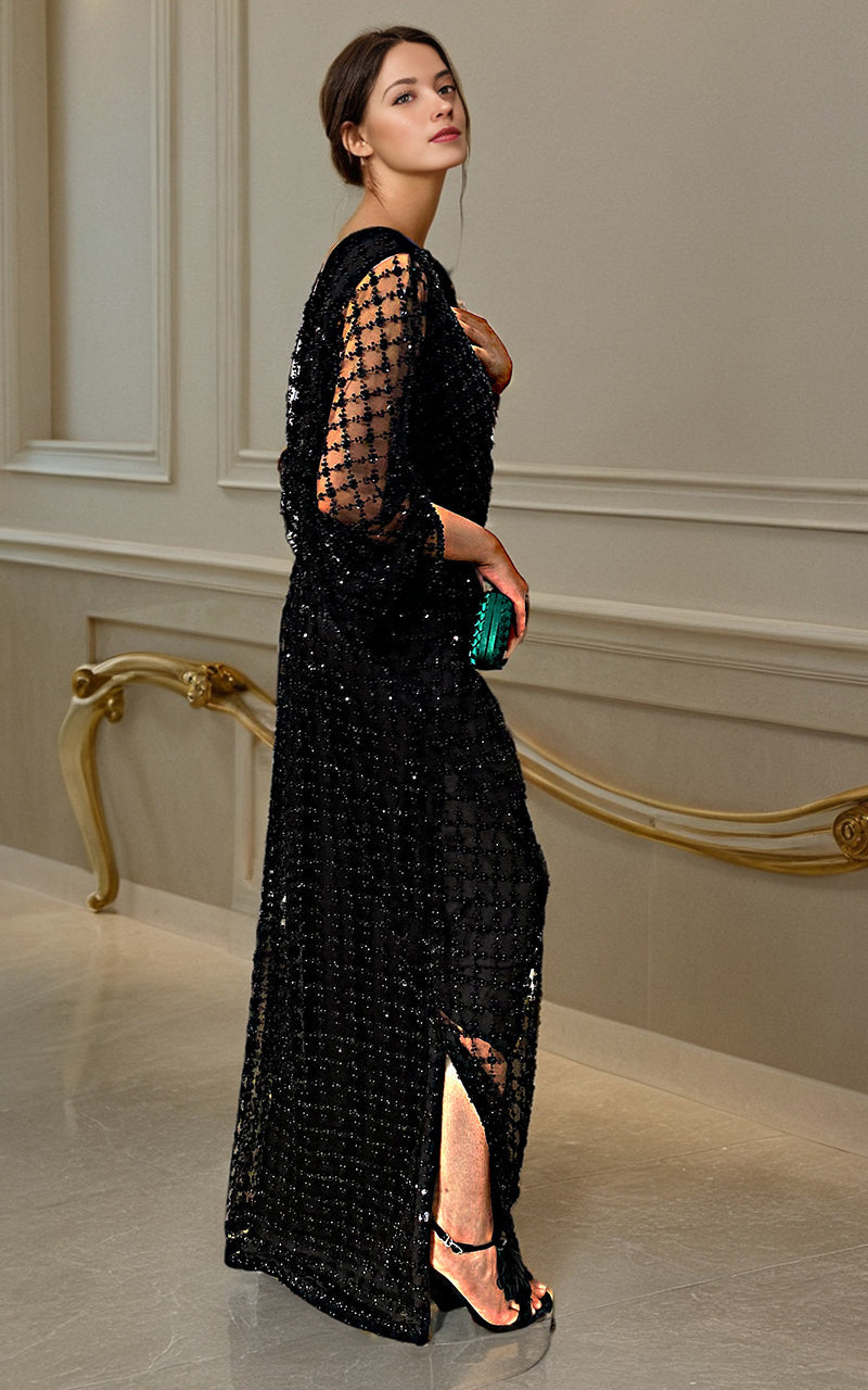Threads and Motifs | Formal Dresses 25 | Net Embroidered Kaftan - Official Threads and Motifs stockist in UK - Sakeena London