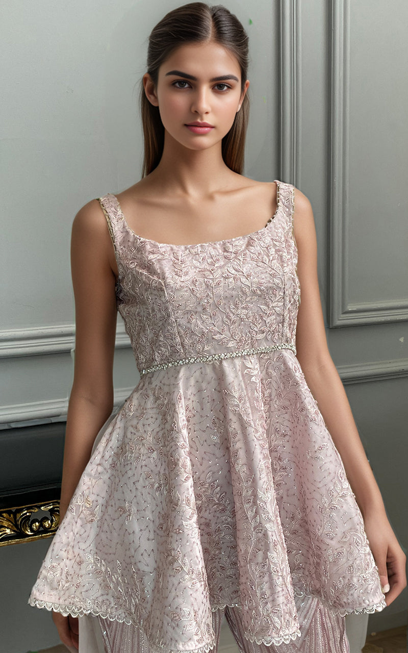 Threads and Motifs | Formal Dresses 25 | Net Embroidered Peplum With Embroidered Trouser - Official Threads and Motifs stockist in UK - Sakeena London