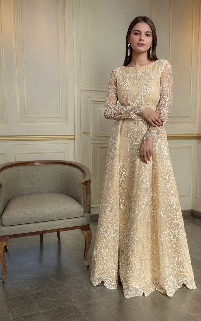 Threads and Motifs | Formal Dresses 25 | Net Embroidered Maxi - Official Threads and Motifs stockist in UK - Sakeena London