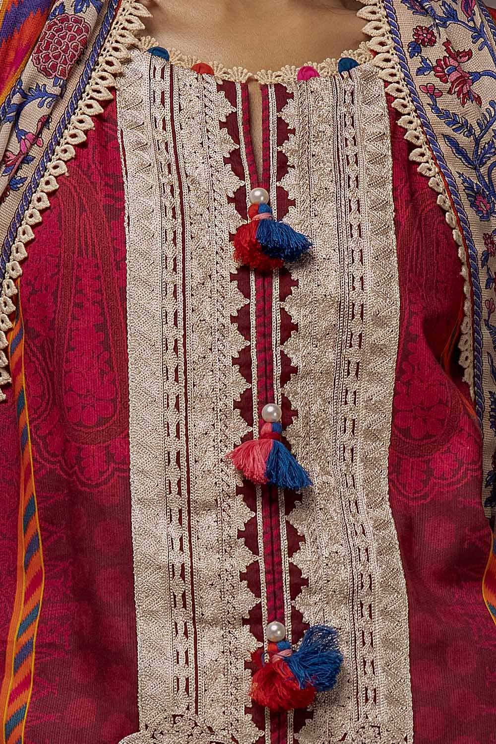 Gul Ahmed | Winter Collection 24 | Cotton Net Dupatta CD-42001 - Official Gul Ahmed stockist in UK - Sakeena London