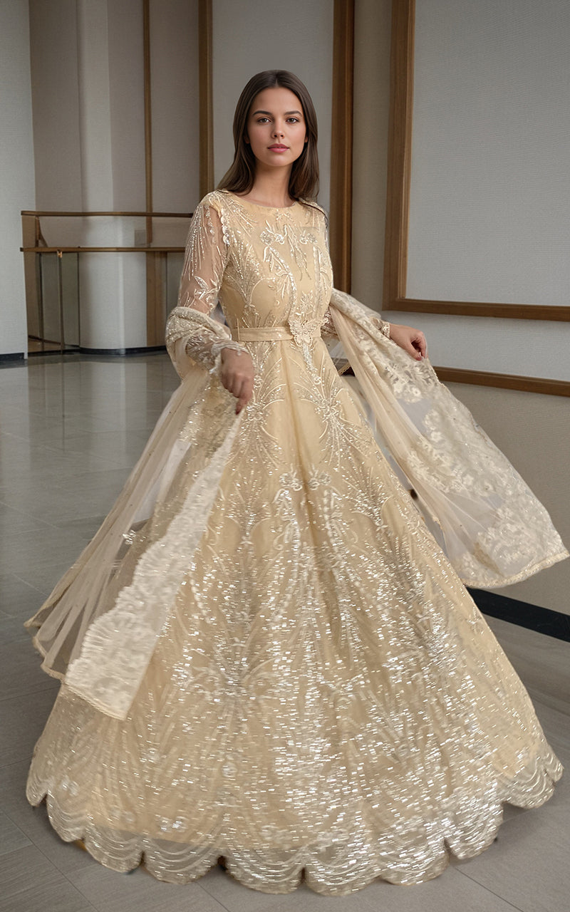 Threads and Motifs | Formal Dresses 25 | Net Embroidered Maxi - Official Threads and Motifs stockist in UK - Sakeena London
