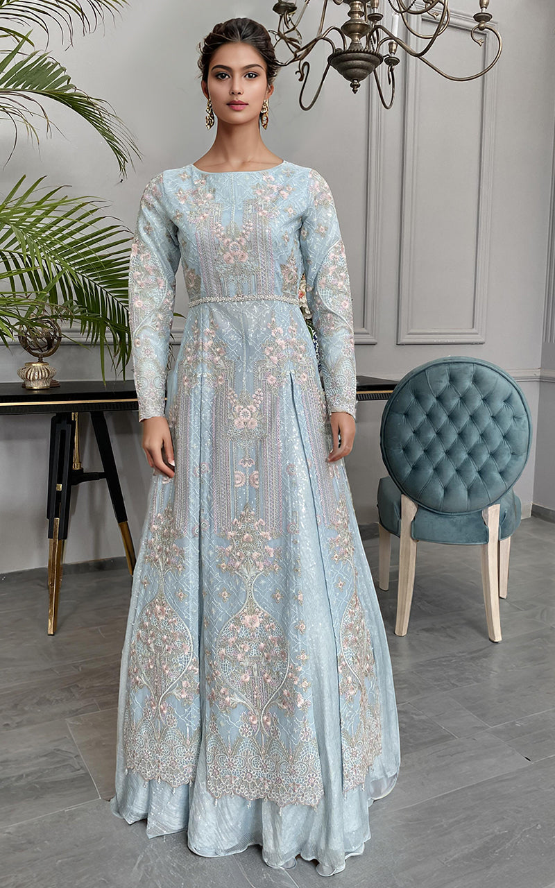 Threads and Motifs | Formal Dresses 25 | Net Embroidered Maxi - Official Threads and Motifs stockist in UK - Sakeena London