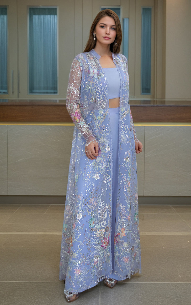 Threads and Motifs | Formal Dresses 25 | Net Embroidered Jacket - Official Threads and Motifs stockist in UK - Sakeena London