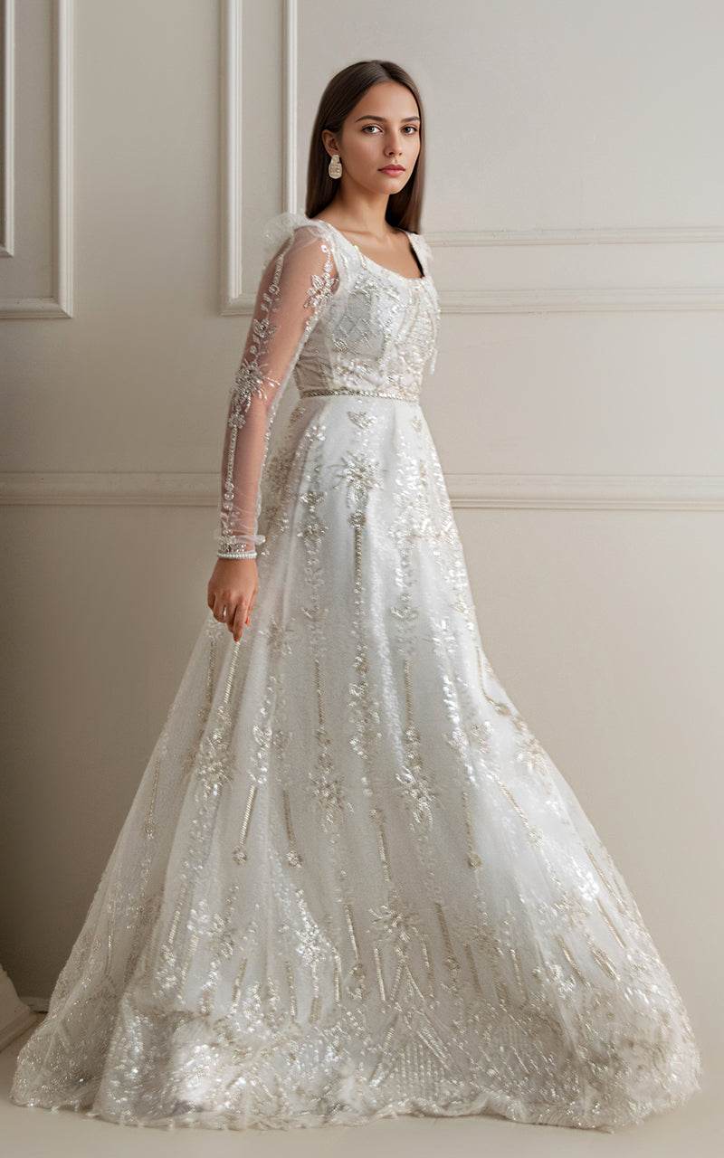 Threads and Motifs | Formal Dresses 25 | Net Embroidered Maxi - Official Threads and Motifs stockist in UK - Sakeena London