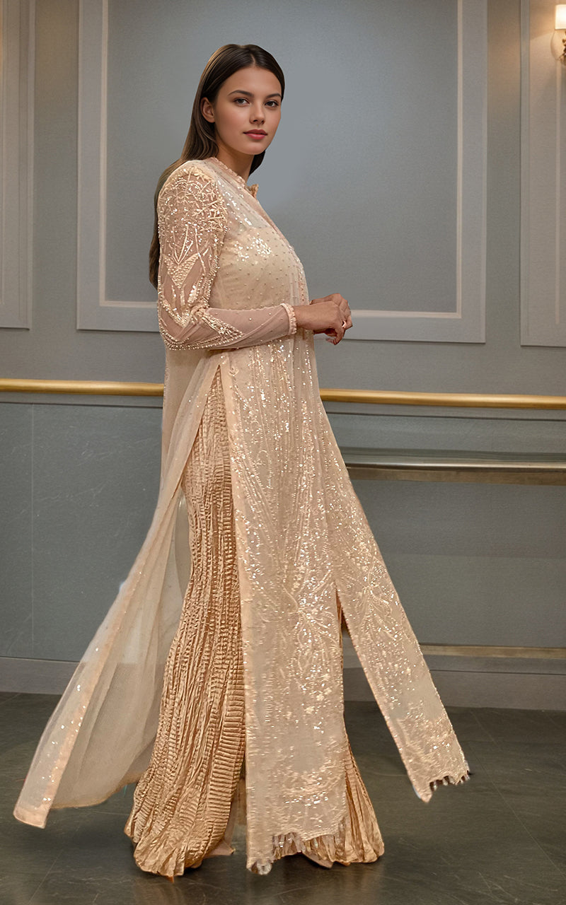 Threads and Motifs | Formal Dresses 25 | Net Embroidered Jacket - Official Threads and Motifs stockist in UK - Sakeena London