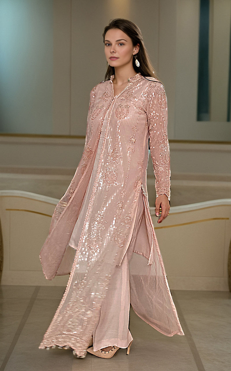 Threads and Motifs | Formal Dresses 25 | Net Embroidered Jacket With Inner - Official Threads and Motifs stockist in UK - Sakeena London