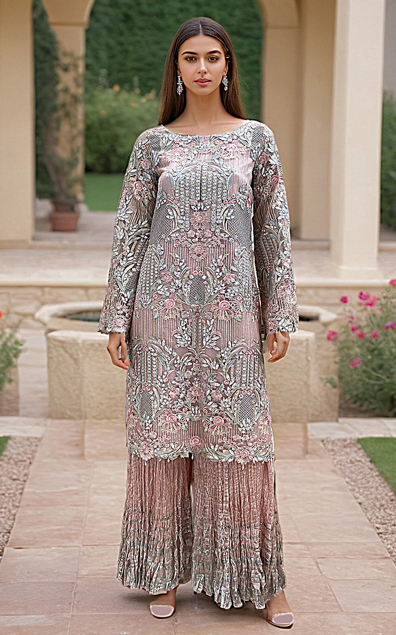 Threads and Motifs | Formal Dresses 25 | Embroidered Shirt With Dupatta And Gharara - Official Threads and Motifs stockist in UK - Sakeena London