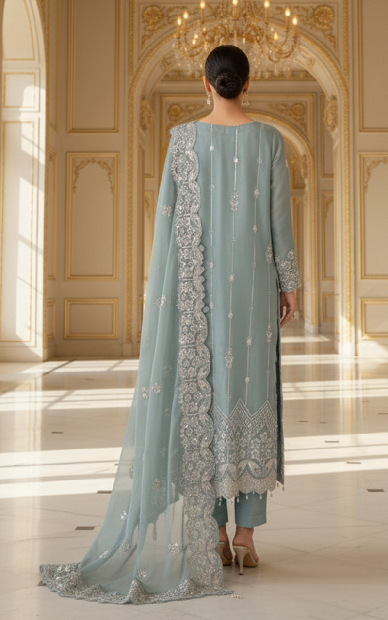 Threads and Motifs | Formal Dresses 25 | Embroidered Shirt With Trouser And Dupatta - Official Threads and Motifs stockist in UK - Sakeena London