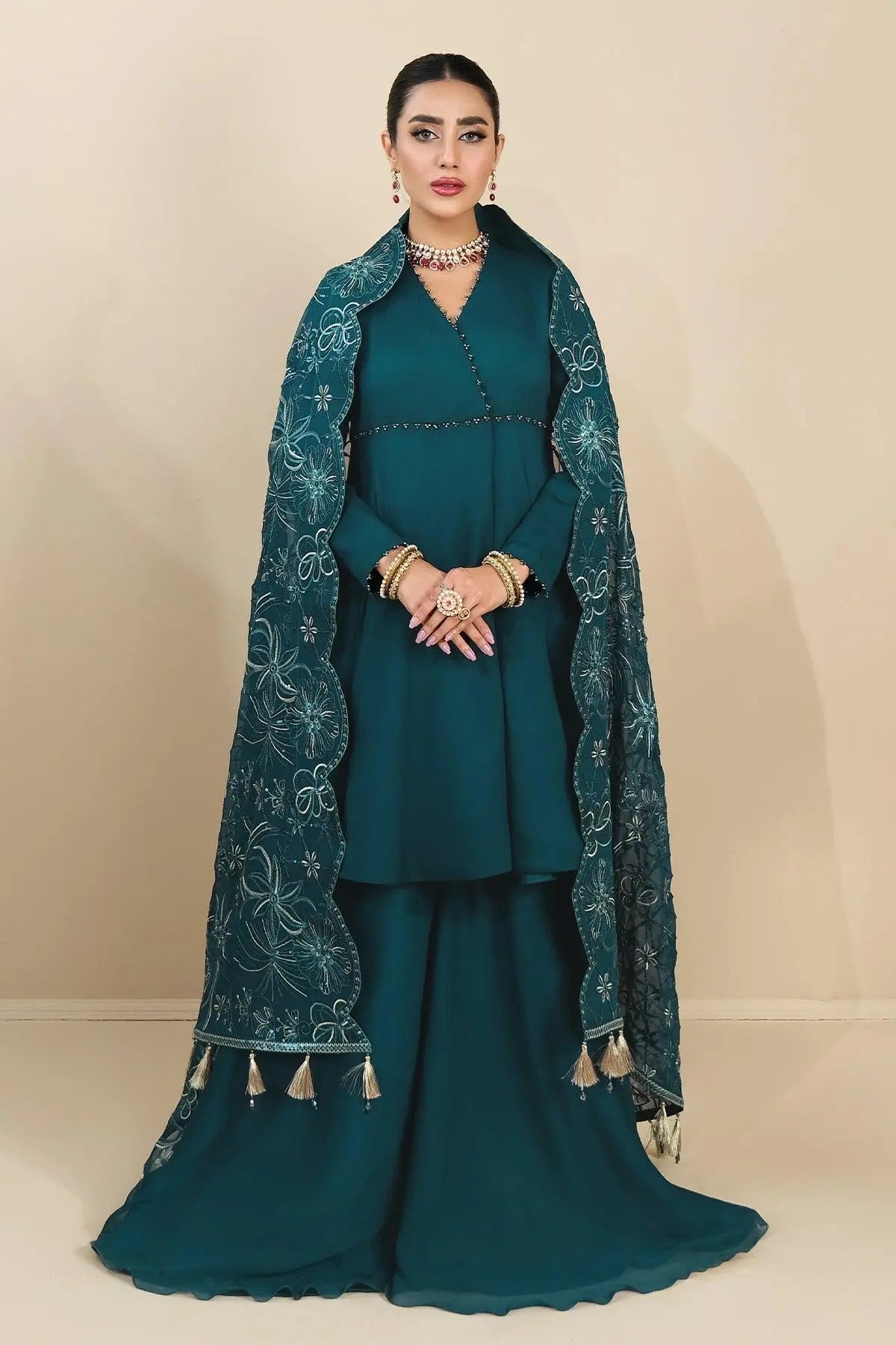Alizeh | Ready to wear | Sea Green Pepplum 3 piece - RTW1015 - Official Alizeh stockist in UK - Sakeena London