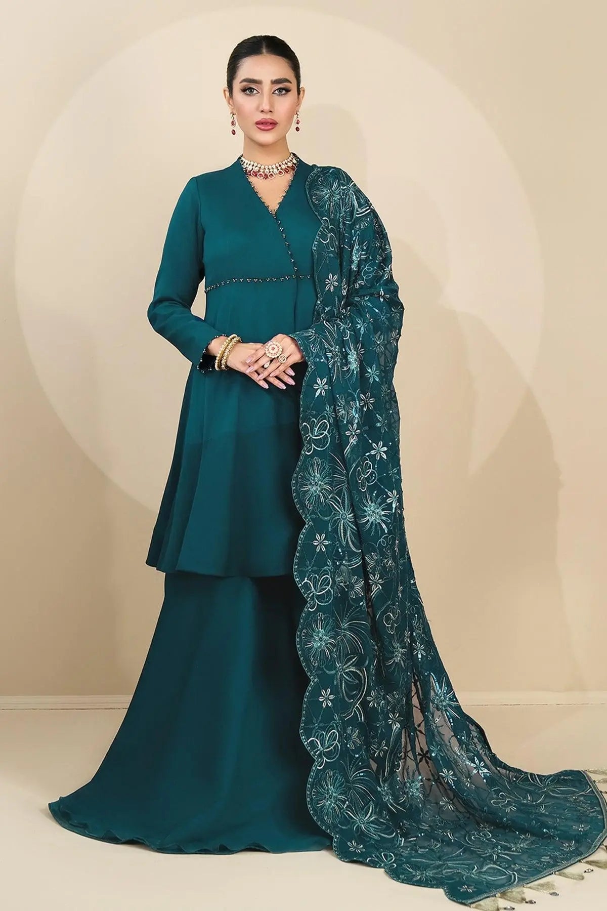 Alizeh | Ready to wear | Sea Green Pepplum 3 piece - RTW1015 - Official Alizeh stockist in UK - Sakeena London