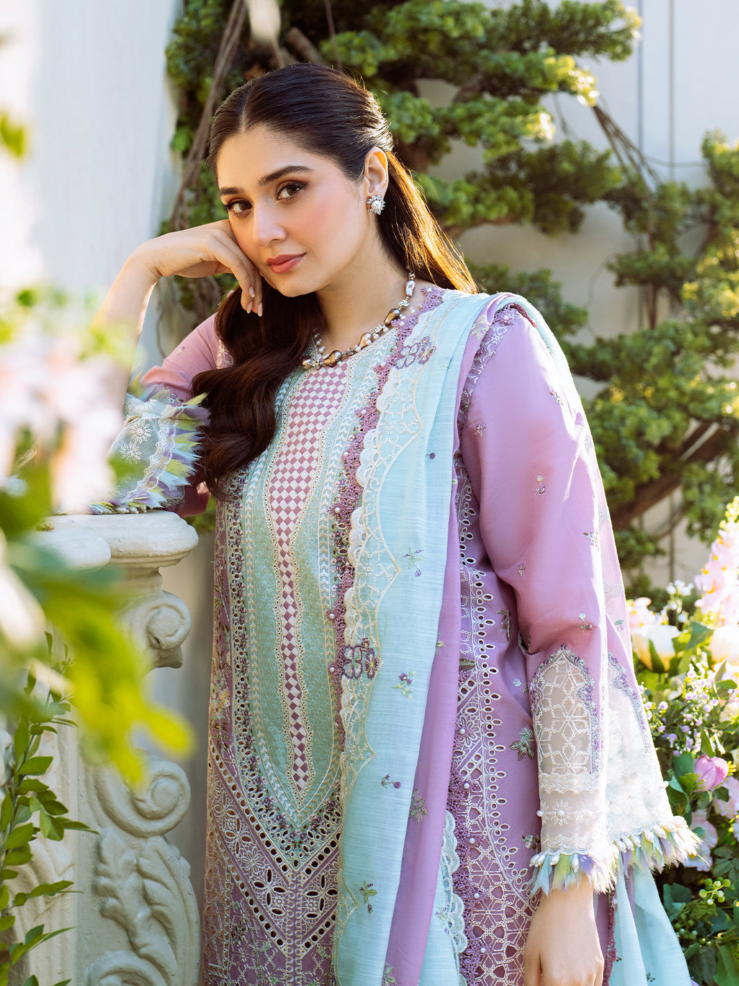 Bin Ilyas | Freesia Embroidered Lawn 25 | 101 - B - Official Bin Ilyas stockist in UK - Sakeena London