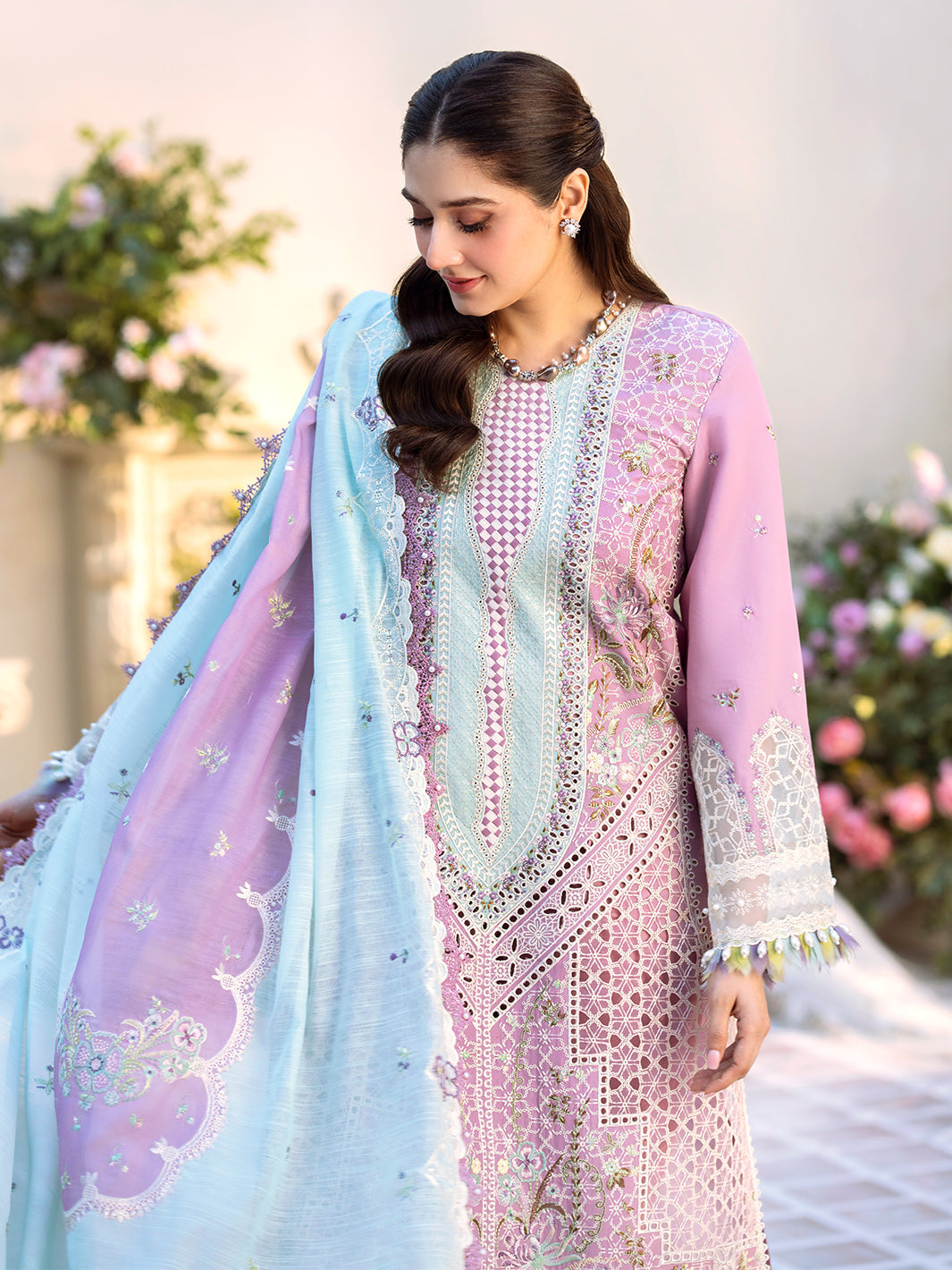 Bin Ilyas | Freesia Embroidered Lawn 25 | 101 - B - Official Bin Ilyas stockist in UK - Sakeena London