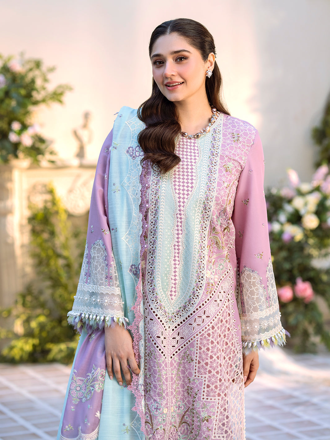 Bin Ilyas | Freesia Embroidered Lawn 25 | 101 - B - Official Bin Ilyas stockist in UK - Sakeena London