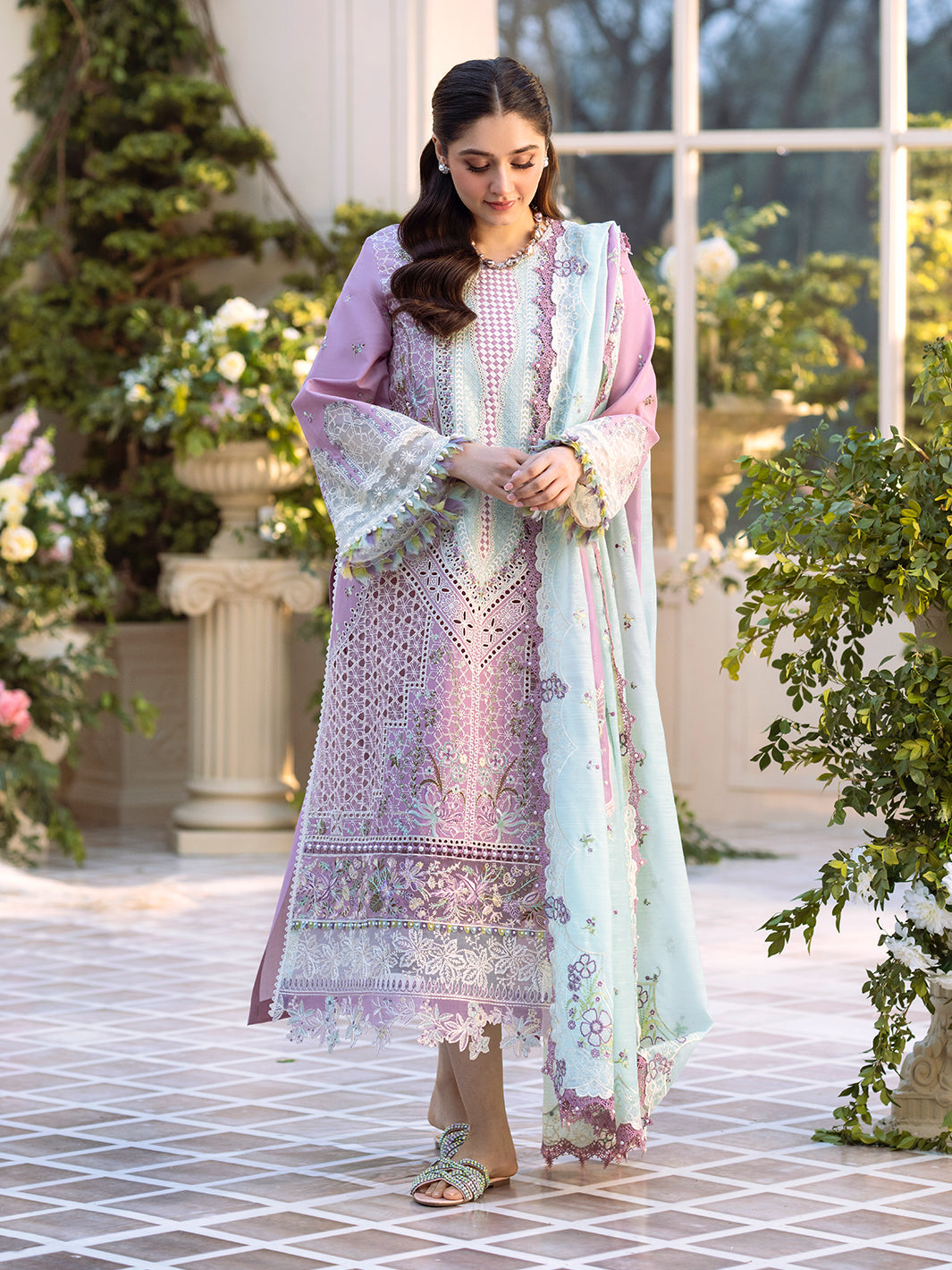 Bin Ilyas | Freesia Embroidered Lawn 25 | 101 - B - Official Bin Ilyas stockist in UK - Sakeena London