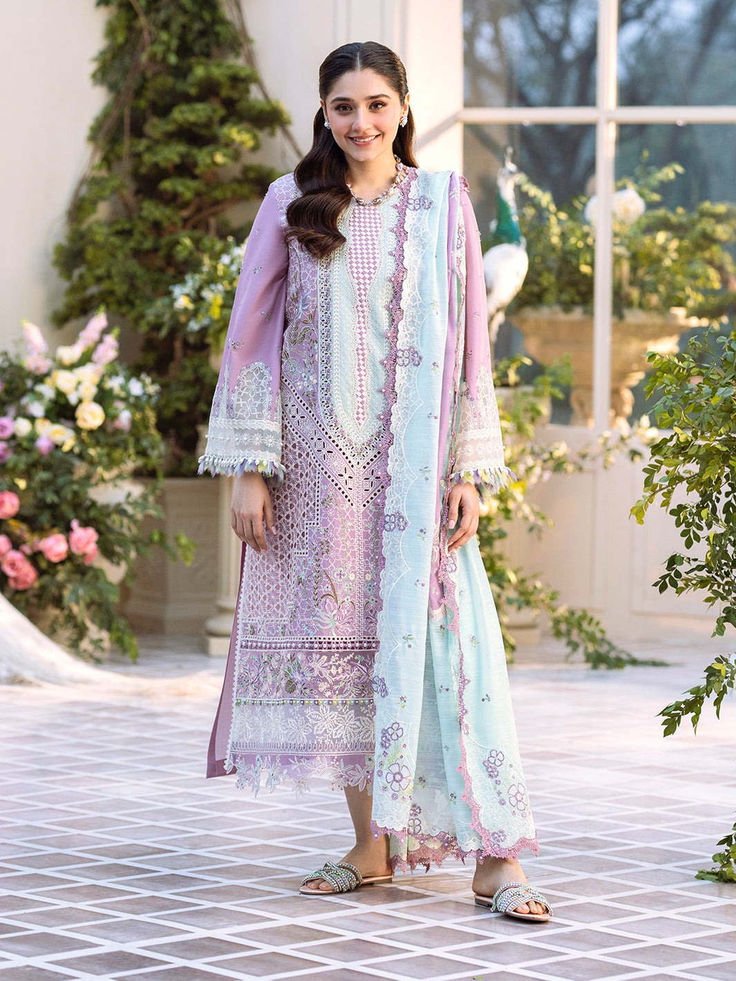 Bin Ilyas | Freesia Embroidered Lawn 25 | 101 - B - Official Bin Ilyas stockist in UK - Sakeena London