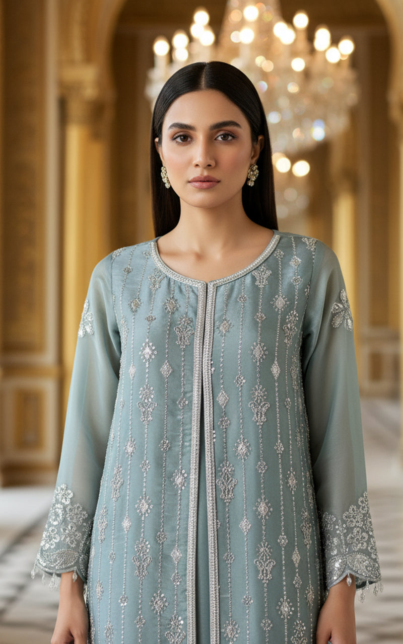 Threads and Motifs | Formal Dresses 25 | Embroidered Shirt With Trouser And Dupatta - Official Threads and Motifs stockist in UK - Sakeena London